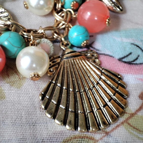 Erica Lyons EL Seashell Faux Pearl Glass Beaded Necklace Starfish Turquoise EUC - Picture 13 of 15